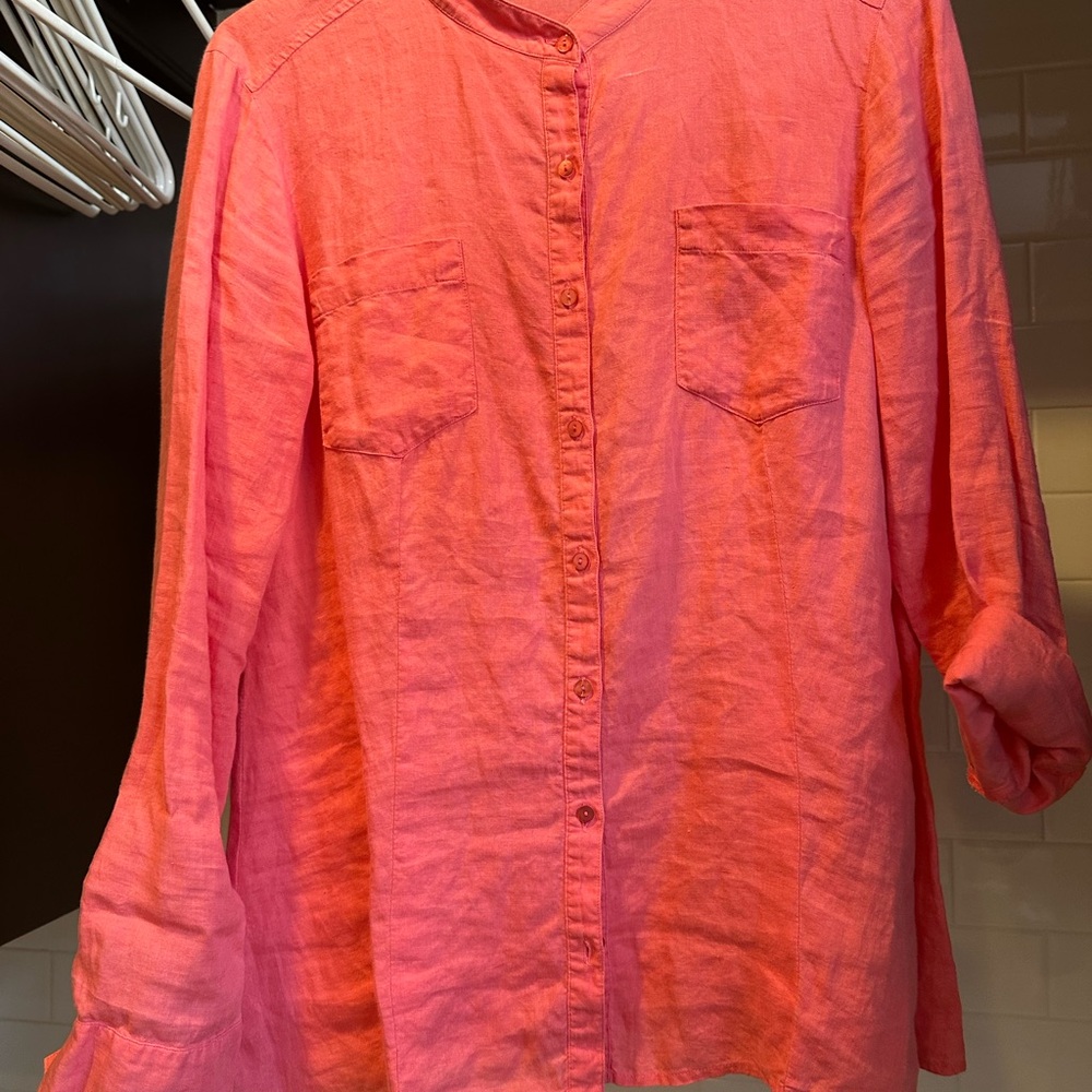 Eileen Fisher Bright Pink Button-Up linen Shirt